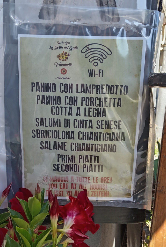 Vecchio cartello da esterno della Sosta del gallo viandante