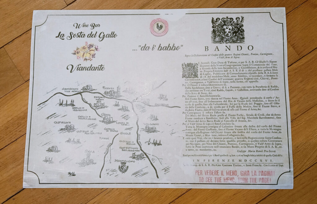 Vecchia tovaglietta della Sosta del gallo viandante