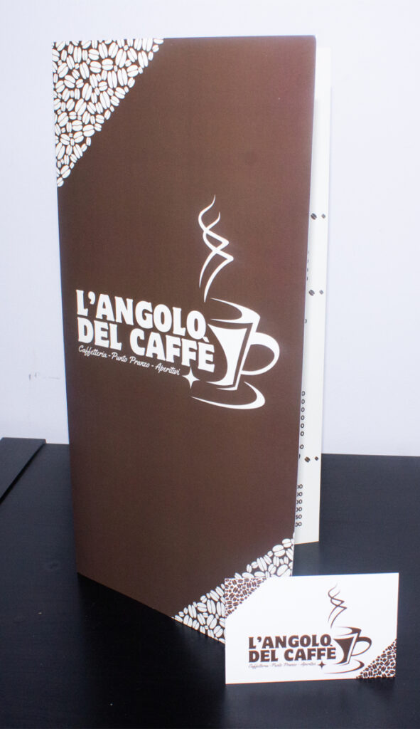 Grafiche coordinate Firenze. Menù e biglietto da visita del bar L'Angolo del Caffè
